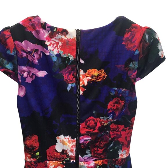 Betsey Johnson Dress Womens 2 Black Floral Cap Sleeve Sheath Back Zip Cocktail - Picture 11 of 16